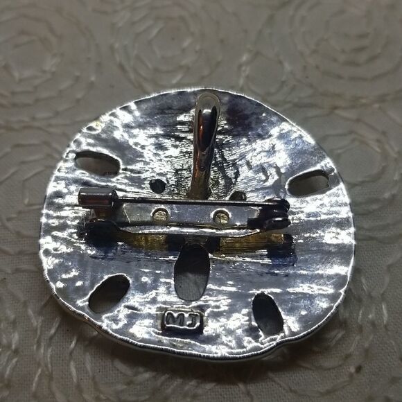 MJ Starfish Sand Dollar Brooch Pin Pendant Silver Cutout 1 3/4in - Picture 6 of 9
